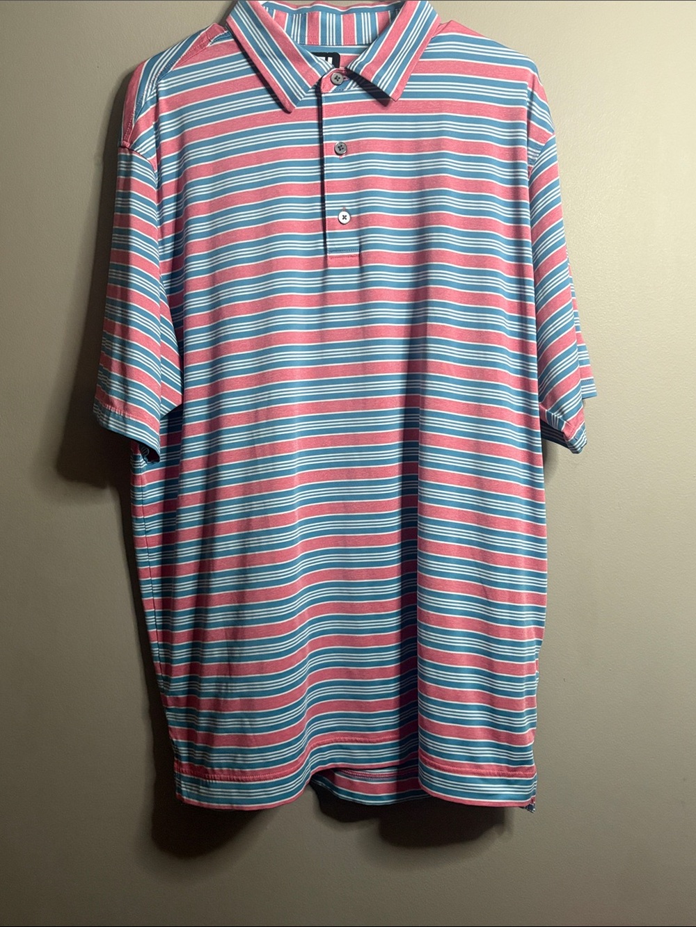 FootJoy Striped Polo Shirt in pink and blue- Classic Short Sleeve With Logo XL
